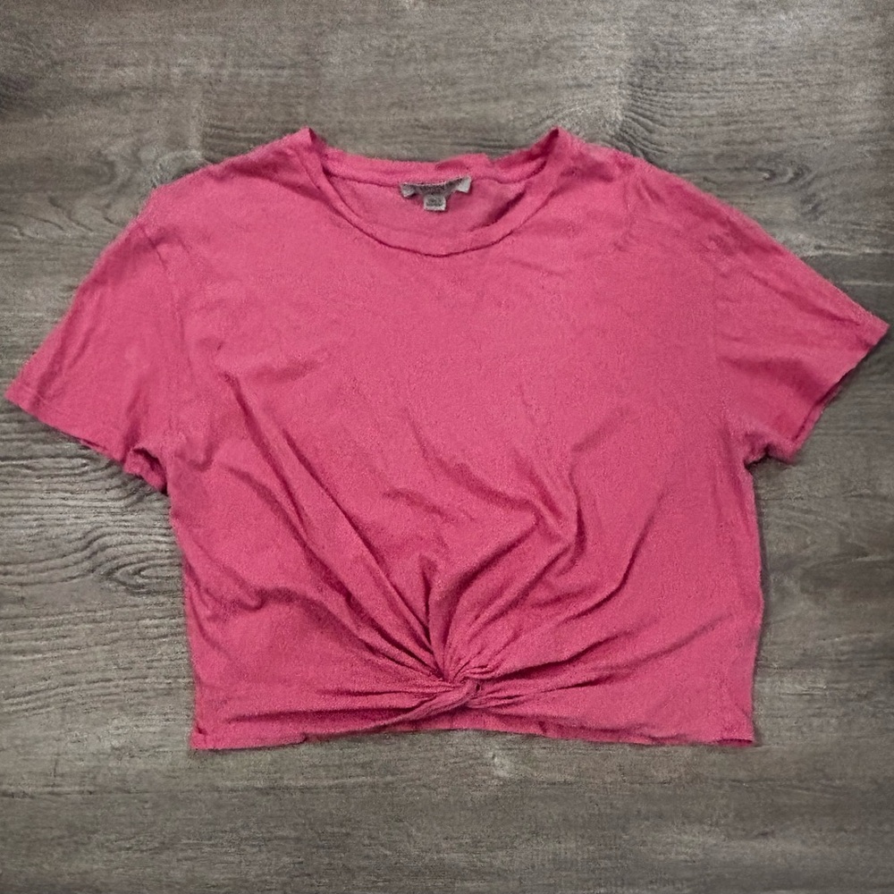 ALLSAINTS Pink Carme Fifi Tee Twist Cropped T-Shirt 100% Cotton Women's Size L